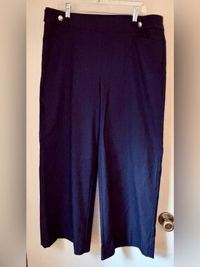 Chicos Wide Leg Navy Blue Crop Pants Pull-on Size 2.5 / 14